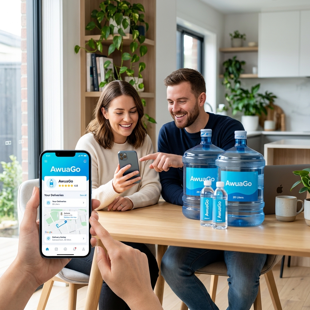 Pareja usando la App AwuaGo